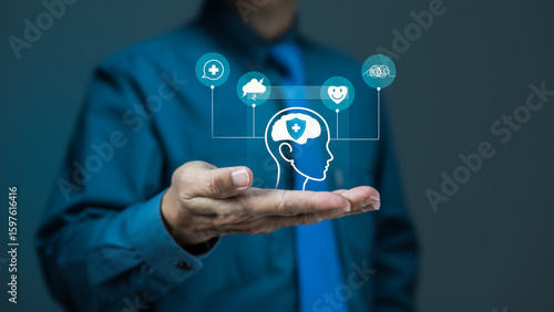Businessman Presenting Mental Health Support and Cognitive Wellness Solutions