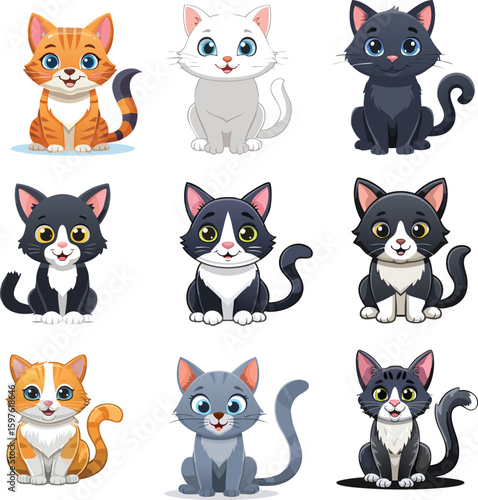 Flat vector illustration of a cute sitting cartoon cat