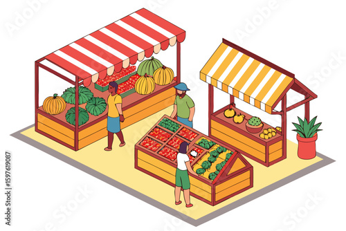 People shopping at a vibrant outdoor farmers market.