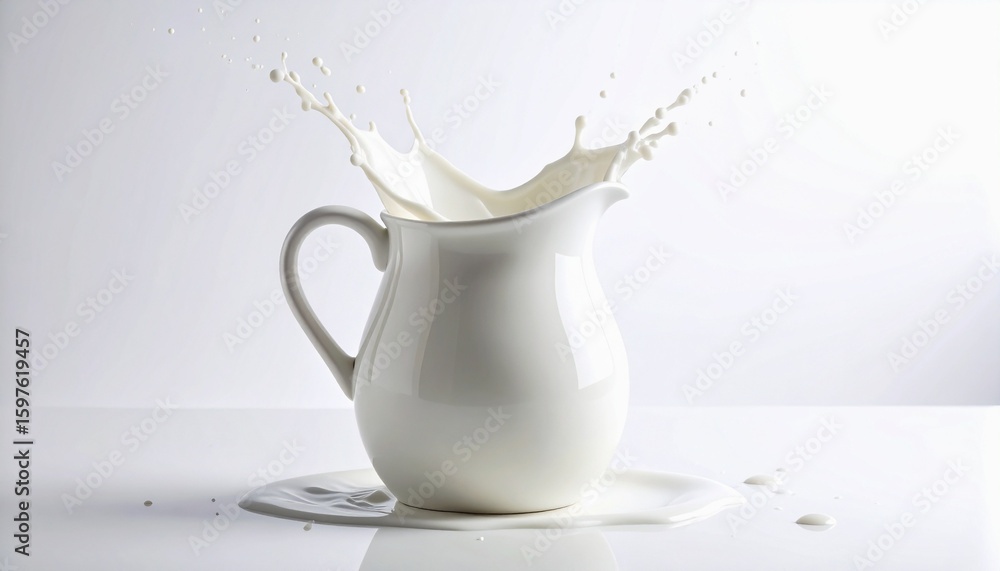 Milk Splashing Out of White Pitcher Milk Splashing Out of White Pitcher
