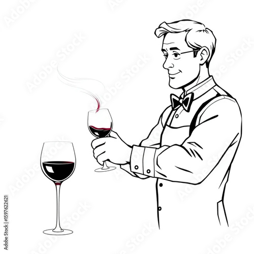A sommelier swirling wine in a glass for evaluation