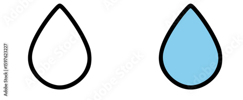 Two water drop icons, one outlined and empty, one filled with blue.