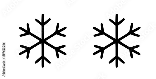Two simple black outline snowflake icons, isolated on a white background.