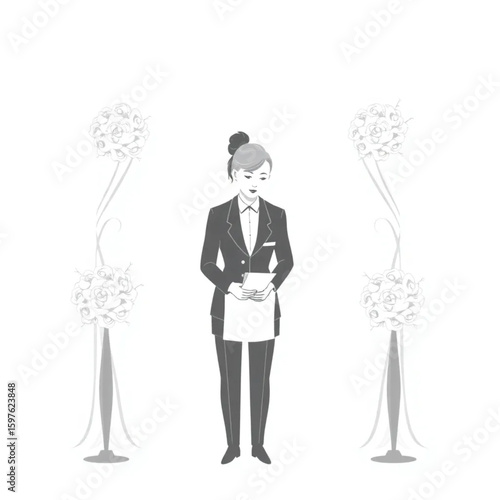 A wedding planner adjusting flowers before a ceremony