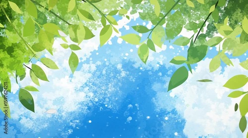 青空のアニメタッチ風景イラスト　generative ai
