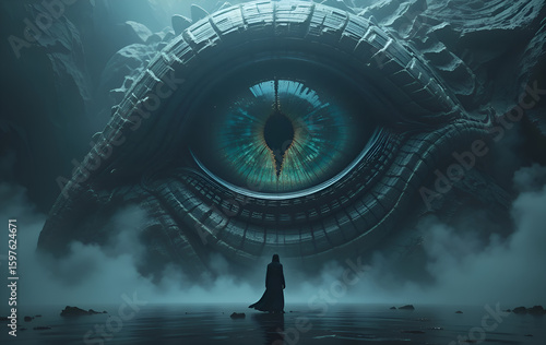 Encounter with the Leviathan: Figure Before a Gigantic Creature's Eye