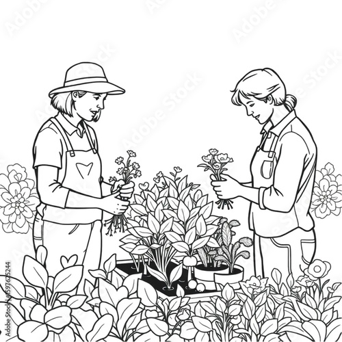 Gardeners exchanging cuttings at a community gardening event
