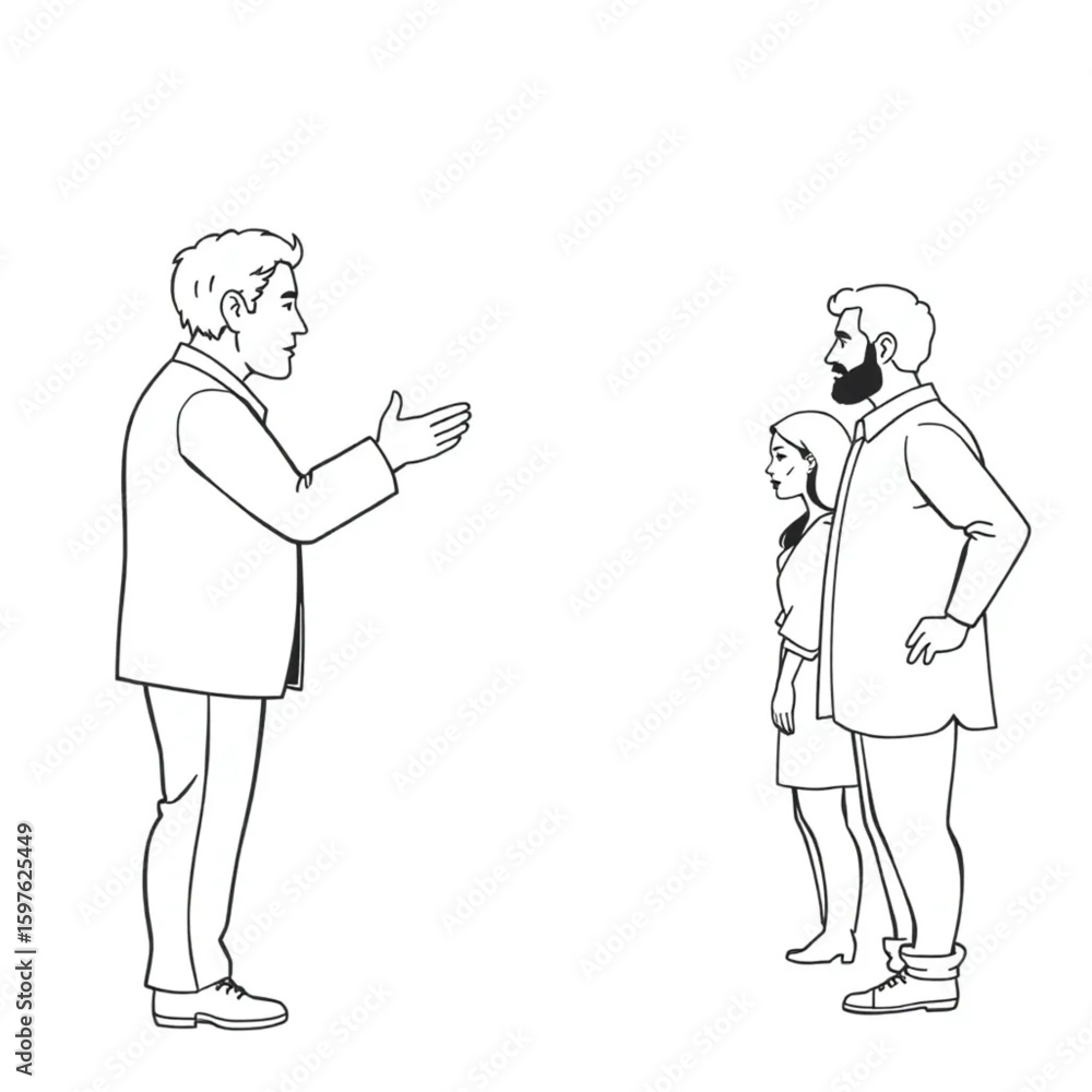A theater director explaining blocking to actors on stage A theater director explaining blocking to actors on stage