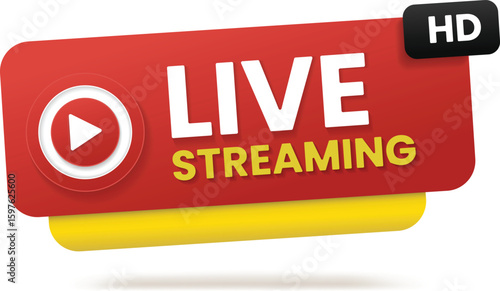 HD live streaming banner design – modern vector broadcast icons and labels for video content, online shows, breaking news, webinars, and real-time social media streams.

