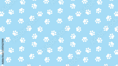 Vibrant white paw print pattern for joyful pet accessories and web design. Playful and clean