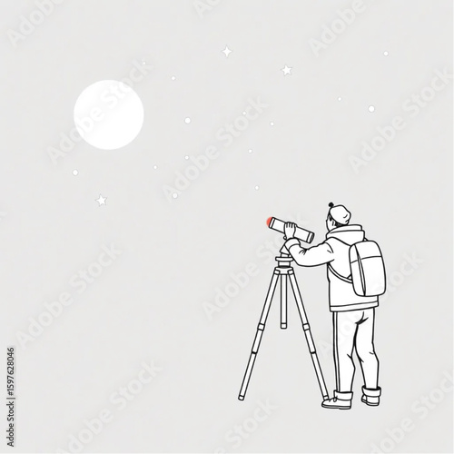 A stargazer charting constellations with a red flashlight