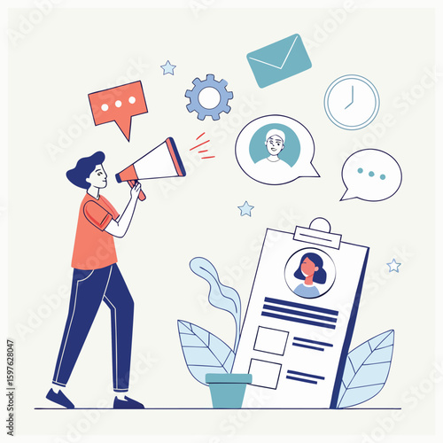 Public relations illustration with spokesperson