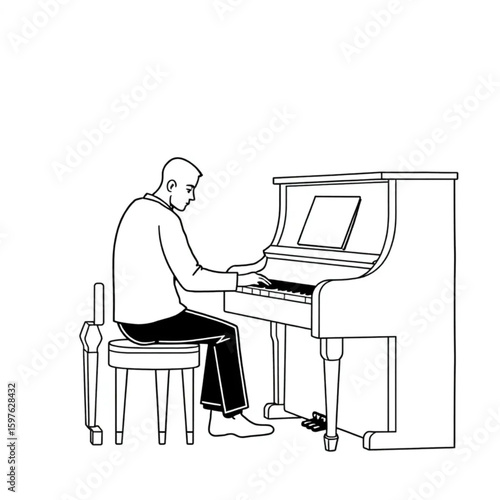 A pianist practicing a new piece on an upright piano