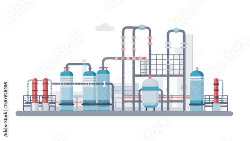 Chemical plant factory industrial processing production manufacturing complex vector design illustration