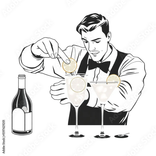 A bartender creating a citrus garnish for an evening cocktail
