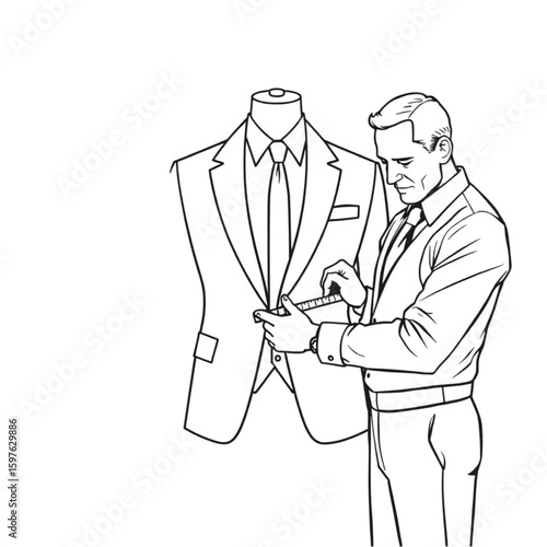 A tailor measuring fabric for bespoke suit fitting