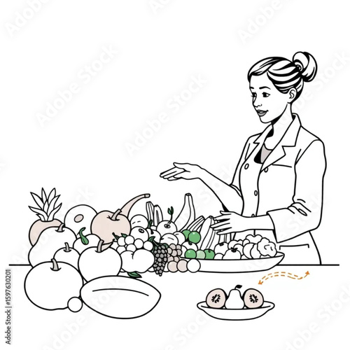 A nutritionist arranging a rainbow of fruits for a healthy-eating workshop
