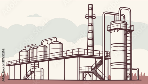 Chemical plant industrial factory oil refinery petrochemical complex manufacturing facility vector design art