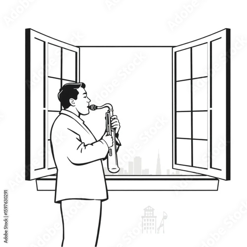 A baritone practicing scales at an open window with city sounds below