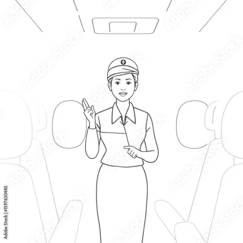 A flight attendant giving safety instructions before takeoff