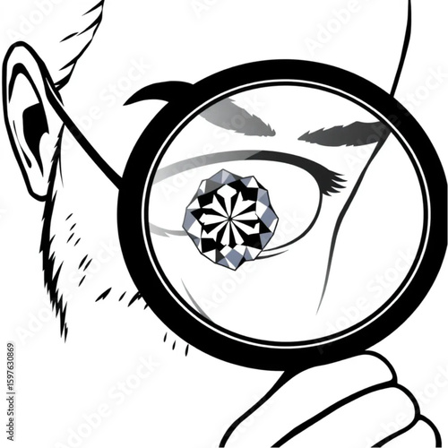 A jeweler inspecting a sparkling sapphire through a magnifying loupe