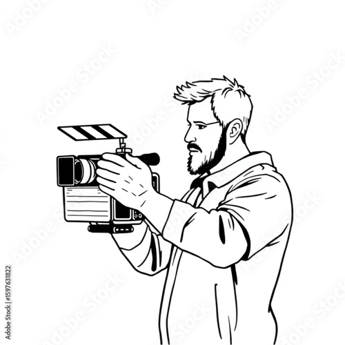 A filmmaker clapping a slate before recording a scene outdoors