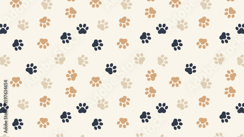 Neutral tone paw print seamless pattern on light background. Ideal for pet-themed designs