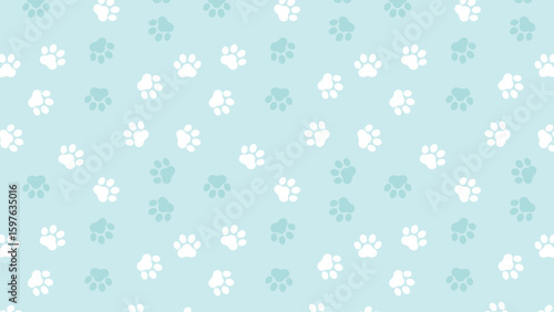 Seamless two-tone blue paw print pattern on a light blue background. Ideal for pet-themed designs