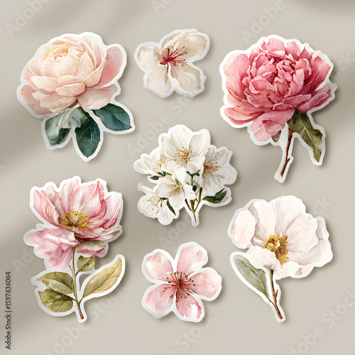 Flower Sticker Collection, Doodle Style Transparent Floral Clipart