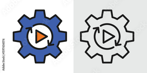 automation software graphic icons with gear and play symbol for workflow automation, system integration, continuous deployment