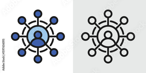 Vector icon of a people network icons with user and connection nodes central user figure connected symbol for social connections, communication, and digital collaboration