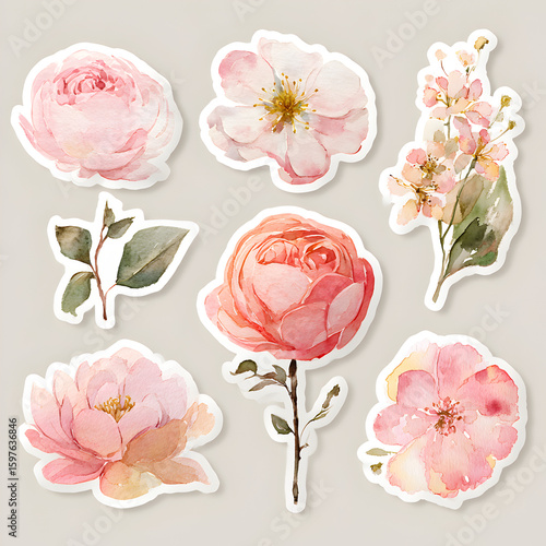 Cute Pastel Flower Sticker Pack, Doodle Floral Icons for Planner and Scrapbook