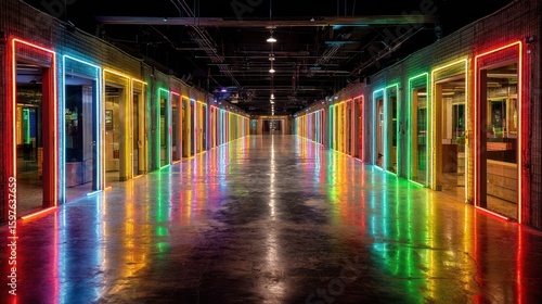 Colorful neon-lit corridor