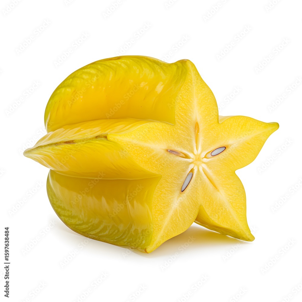 Fototapeta premium Fresh Star Fruit with Sliced Section Showing Seeds