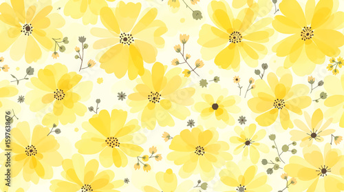 Seamless pattern with flowers, Watercolor yellow flowers