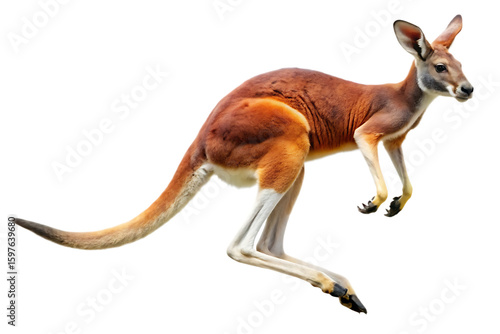 red kangaroo jumping isolated on white background, png, ai generated.