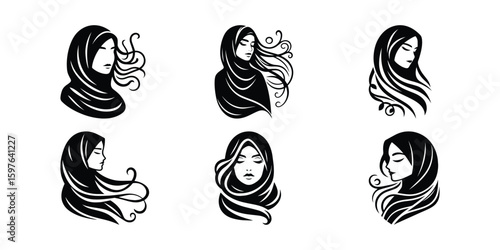 Hijab Fashion Vector Art: Elegant Muslim Women Silhouette Illustrations for Islamic Design, Modern Hijab Styles, and Modest Fashion Graphics