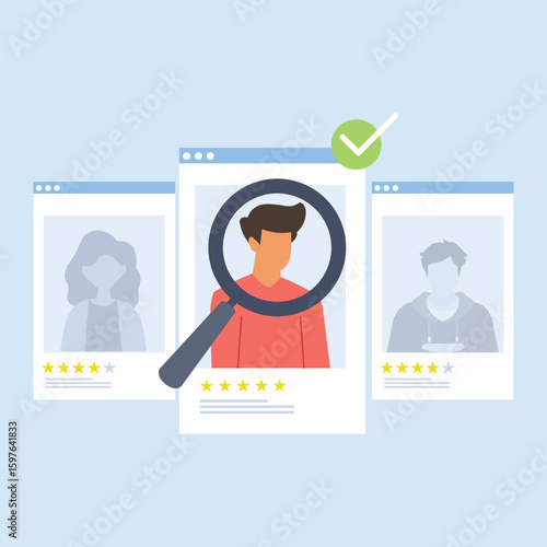 illustration of choice of worker or personnel. Recruitment concept. Сhoosing resume of new employees.