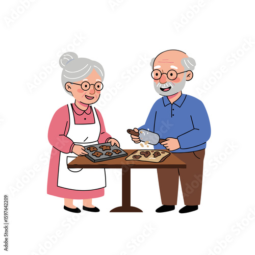 Elderly Couple Baking Star-Shaped Chocolate Cookies Together
