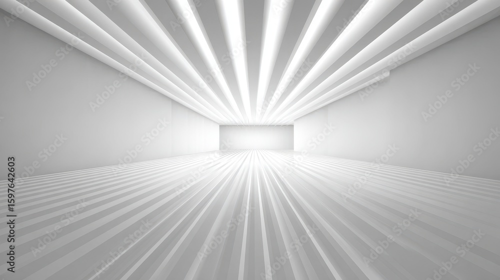 Obraz premium White Room Horizon. Abstract White Striped Lines in Perspective Background