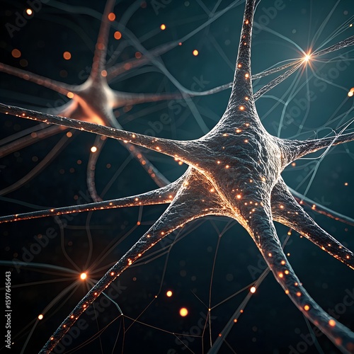Abstract visualization of a neural network on dark background, glowing connection lines, digital data points, cyber tech art style, perfect for AI concepts.