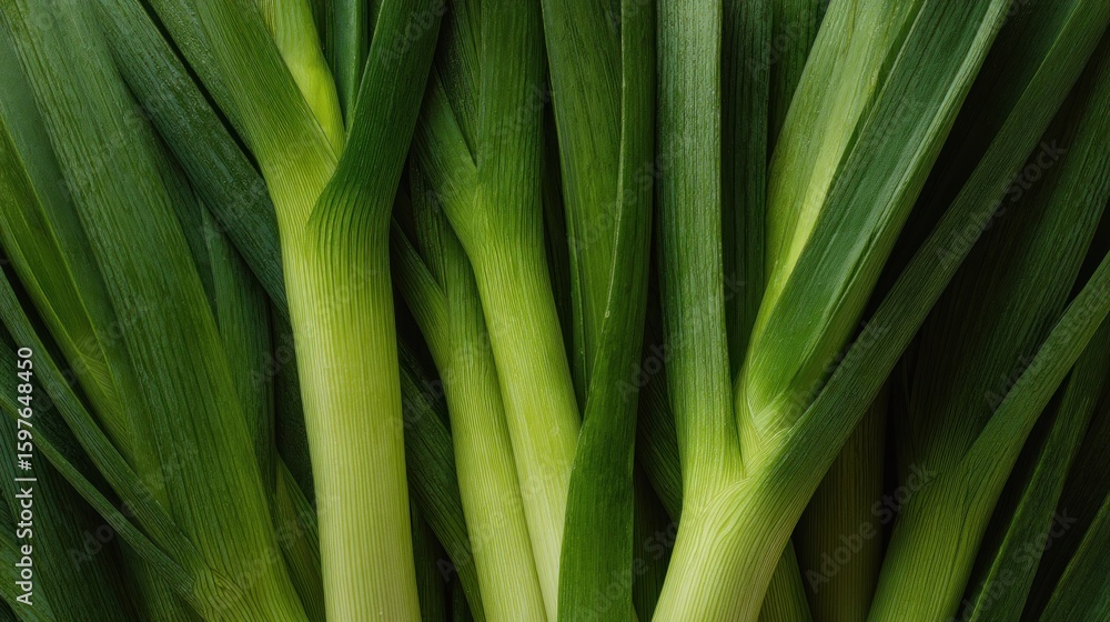 Fototapeta premium A vibrant field of fresh leeks, displaying their lush green stalks