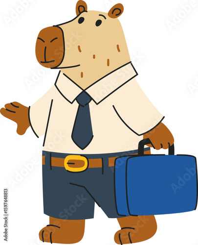 Business Hippo with Briefcase