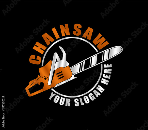 chainsaw logo timbering lumberjack vector illustration