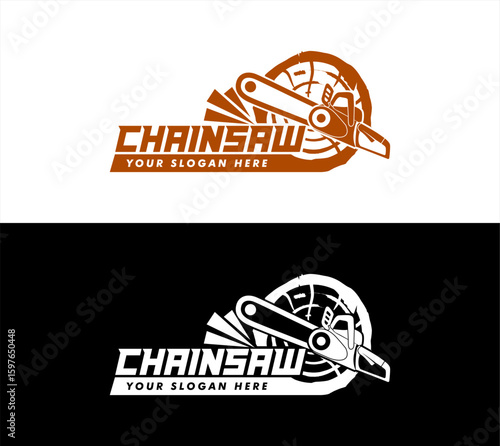 chainsaw logo timbering lumberjack vector illustration