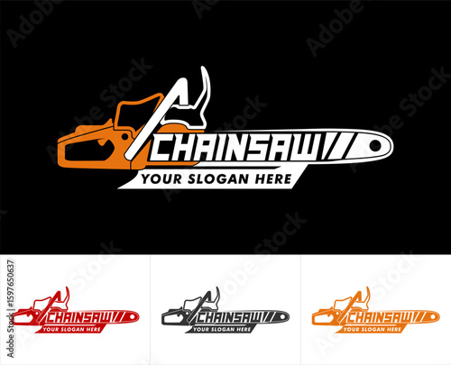 chainsaw logo timbering lumberjack vector illustration