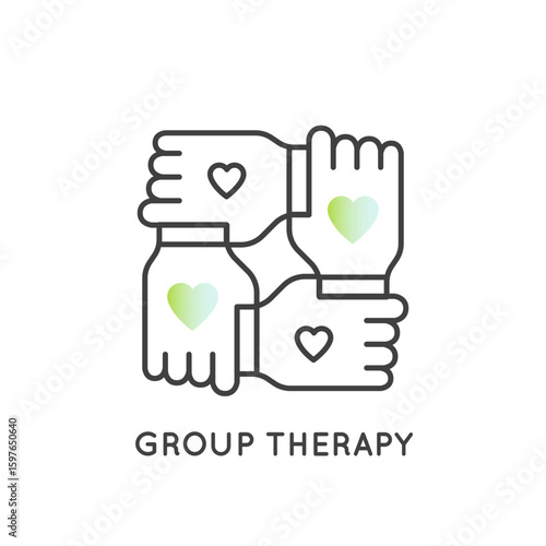 Minimalistic neuroconnection symbol vector icon. Emotional bond support, group therapy, empathy, spiritual growth, interpersonal healing, belonging, heart, brain. Mental health apps, wellness content