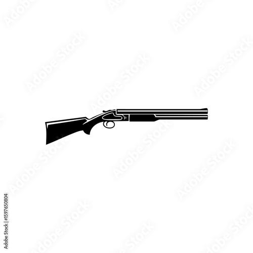 Minimalist black silhouette of a classic double-barrel shotgun, symbolizing hunting, firearms, and vintage weaponry.

