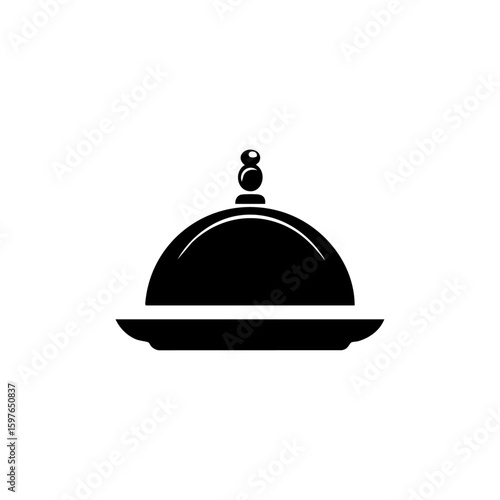 Minimalist icon of a serving cloche with detailed knob, representing upscale dining, premium service, or gourmet meals.
