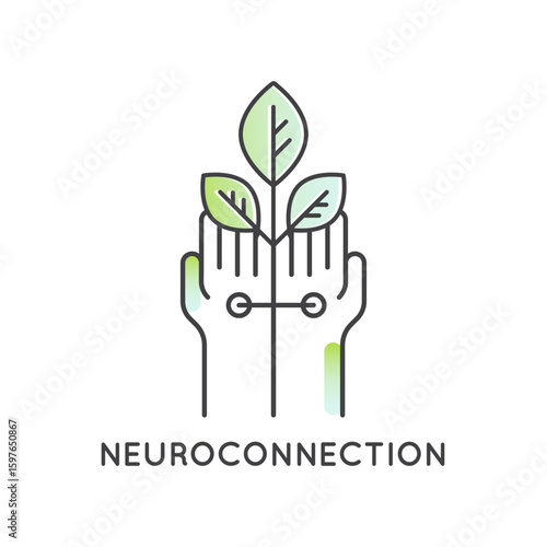 Minimalistic neuroconnection symbol vector icon. Emotional bond support, group therapy, empathy, spiritual growth, interpersonal healing, belonging, heart, brain. Mental health apps, wellness content
